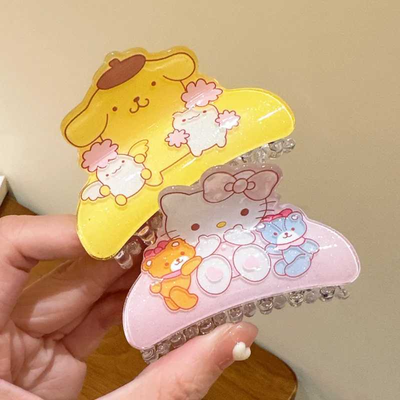 Sanrio Anime Sanrio Kuromi Acrylic Clip Hello Kitty Cinnamoroll Hairpin Melody Pochacco Pompompurin Clip Girl Hairpin Shark Hair Clips w250716