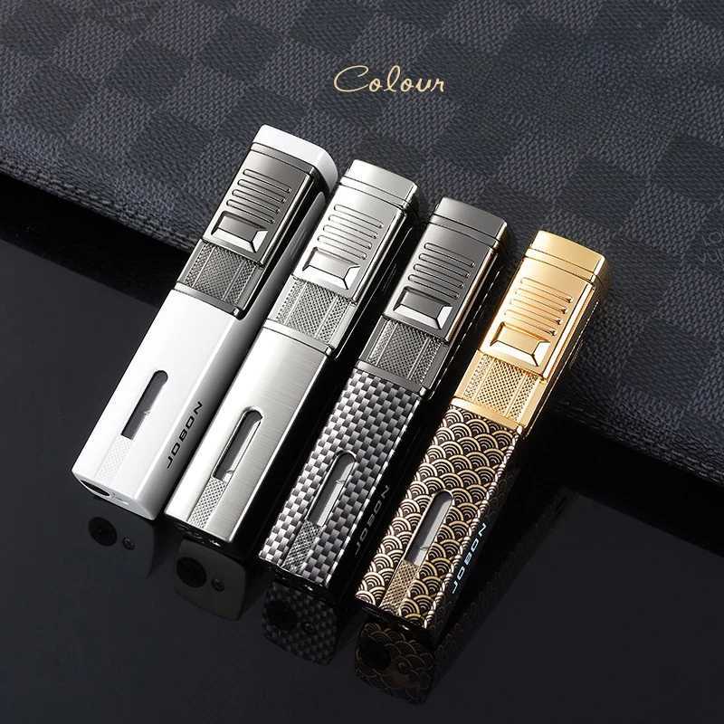 JOBON Metal Windproof Direct Blue Flame Butane Gas Torch Lighter with Visible Gas Window Portable Cigar Lighters Smoking Gift for Men y250716