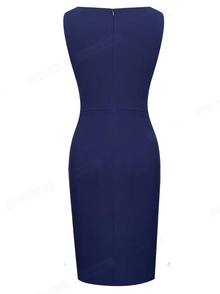Nice-forever Summer Women Elegant Round Neck Plain Work Dresses Business Office Vintage Pencil Dress B705 dongdumaoyi
