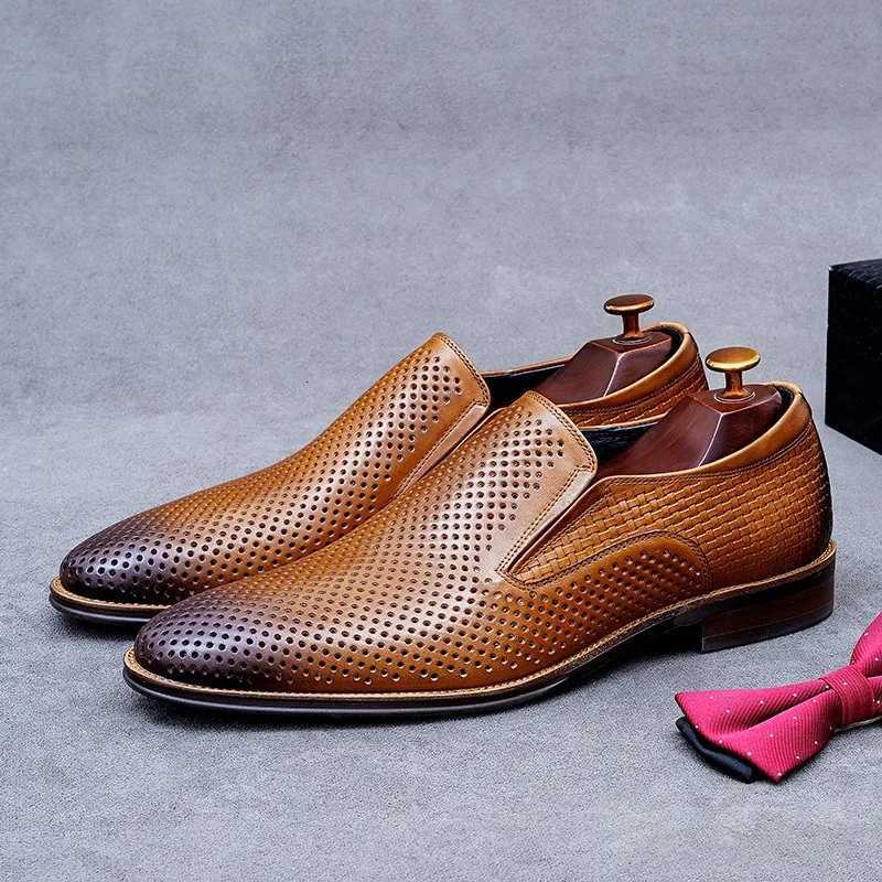 Mens Summer Business Casual Hollow Out Leather Shoes Soft Leather Cowhide Comfortable Sandals for Smart Casual Wear W250716