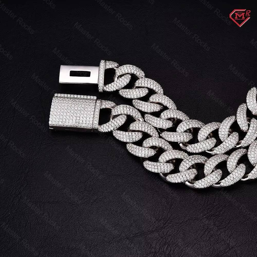 Custom Miami Cuban Chain 3 Rows Rapper Necklace VVS Iced Out Diamond Luxury Moissanite Cuban Chain