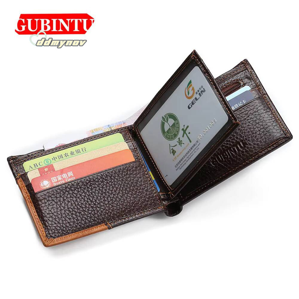 GUBINTU Wallets Genuine Cow Leather Short Design Card Holder Passcard Pocket Men Purse High Quality Brand Male wallet ddmynov