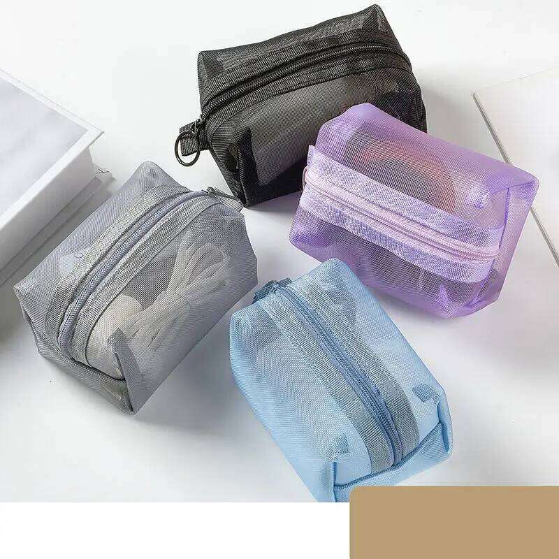 Mini Clear Nylon Mesh Cosmetic Cute Women Small Lipstick Makeup Bags Pouch Data Line Key Earphone Organizer Case X250716