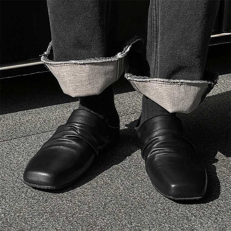 2025 Pleat Leather Half Shoes for Men Mules Backless Loafers Slippers Semi-Drag Casual Shoes Male Slides Outdoor Slip On Flats W250716