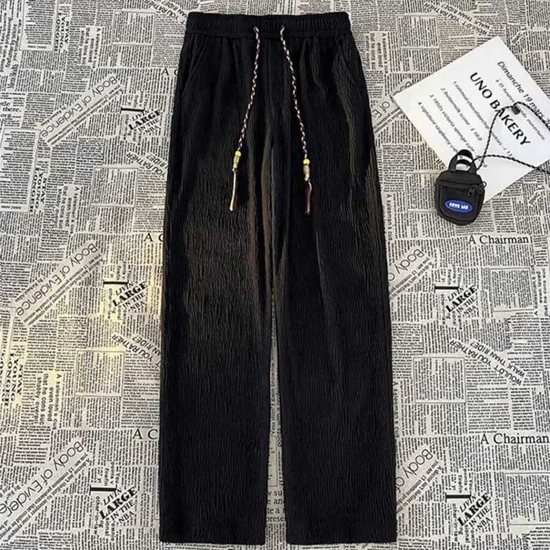 Ice Silk Casual Pants Men Thin Sport Straight Sweatpants Linen White Loose Fold Ankle-Length Walking Trousers Male y250716