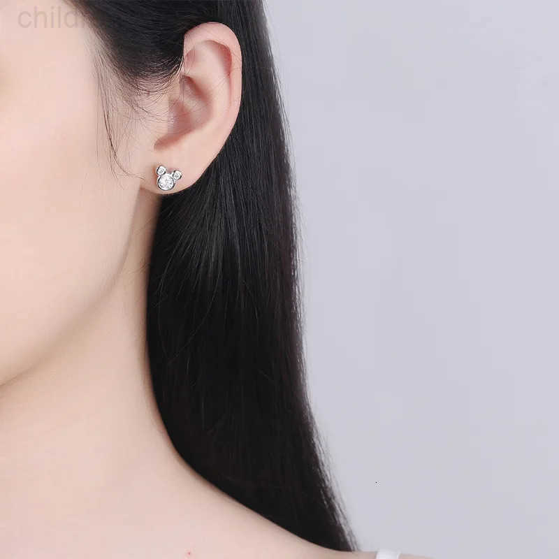 Disney 100% 925 Sterling Silver Jewelry Small and Exquisite Zircon Cute Cartoon Mickey Stud Earrings for Women W20250716