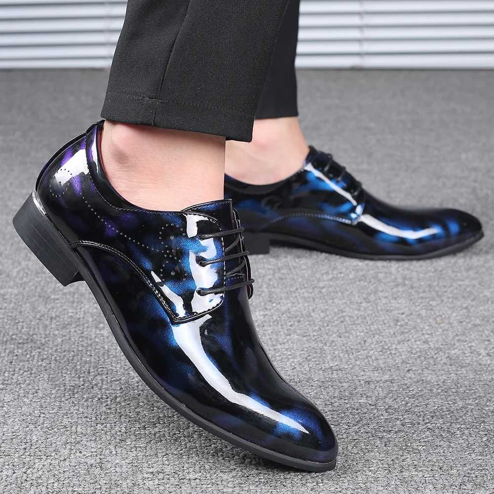 Large Size Sharp Pointed British Style Mens Shoes Glossy Business Leather Work Shoes Elegant Personality W250716
