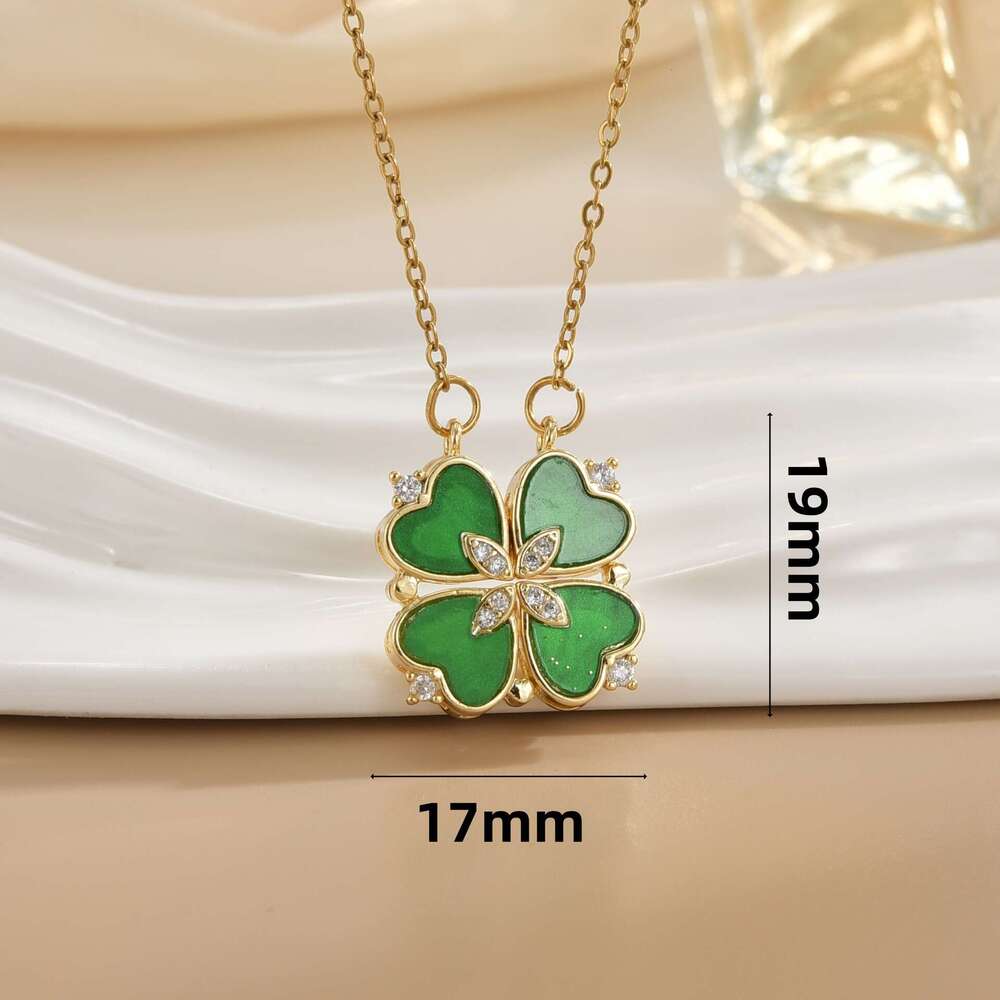 For Women Green Four-Leaf Clover Multi-Wear Heart Deformation Simple Fashionable Elegant Versatile Niche Light Necklace Jewelry 124