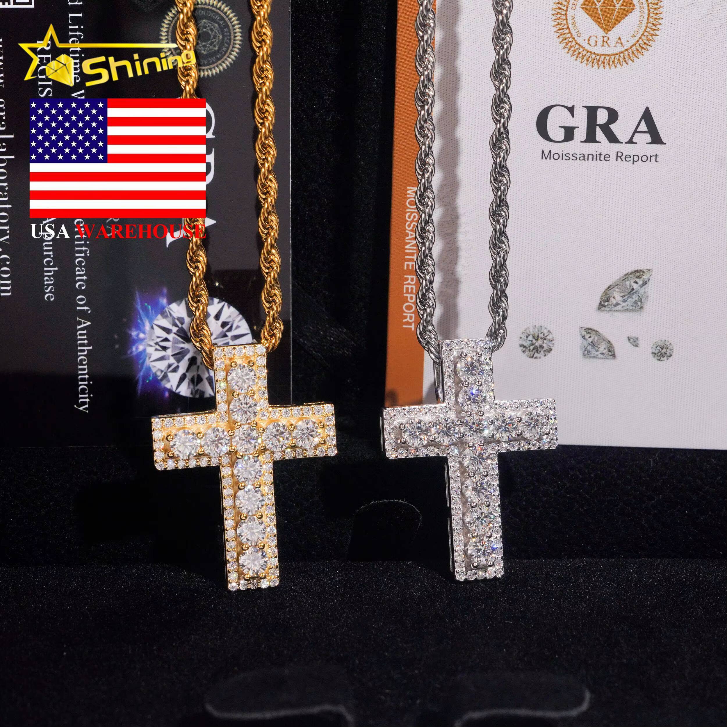 Ready to Ship Valentine Gift Colorful Moissanite Pendant 925 Silver Gold Plated Iced Out Pendant Moissanite Cross Pendant