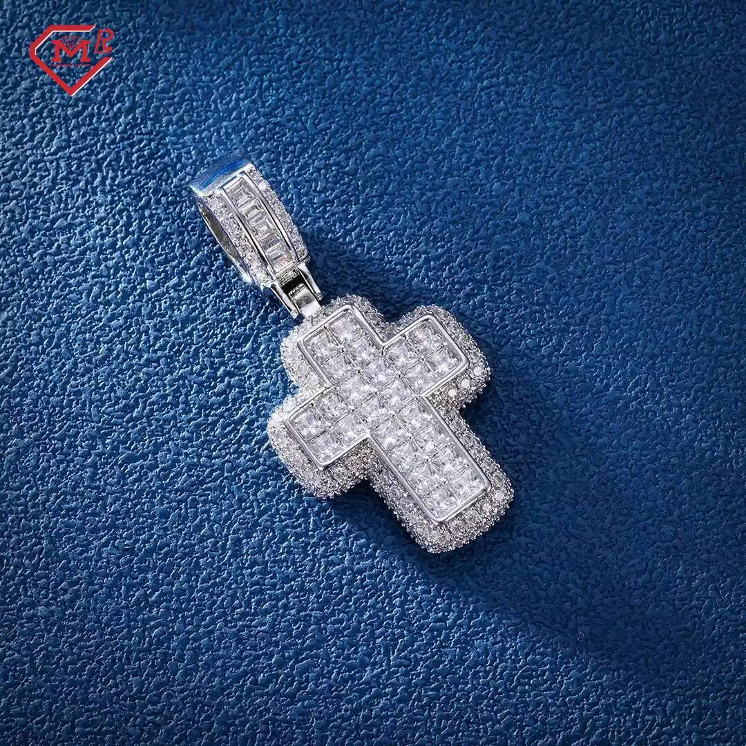Hip Hop Jewelry Moissanite Cross Pendant Charms Custom 925 Sterling Silver Moissanite Pendant