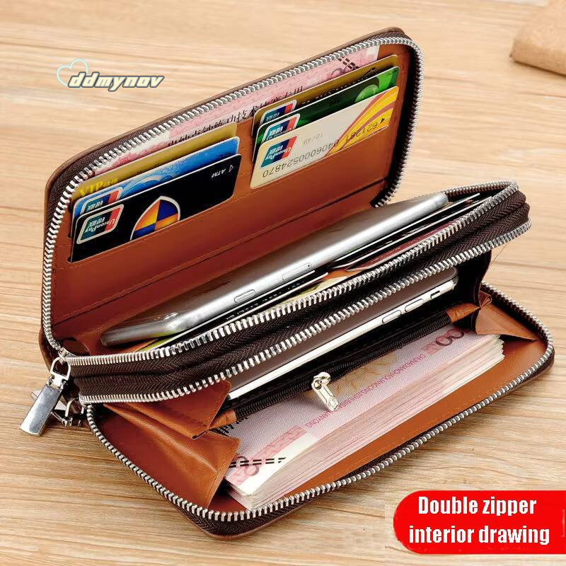 Mens leather wallet Large Capacity billeteras para hombre Double Zipper Men Clutch Bag portafoglio uomo Male Business Wallet ddmynov
