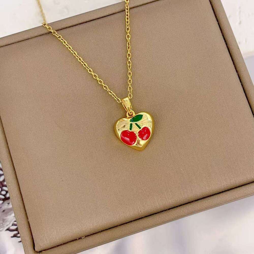For Women Korean Version Cherry Necklace Ins Niche Design Sense Simple Internet Celebrity Same Style Titanium Steel Collarbone Chain 672