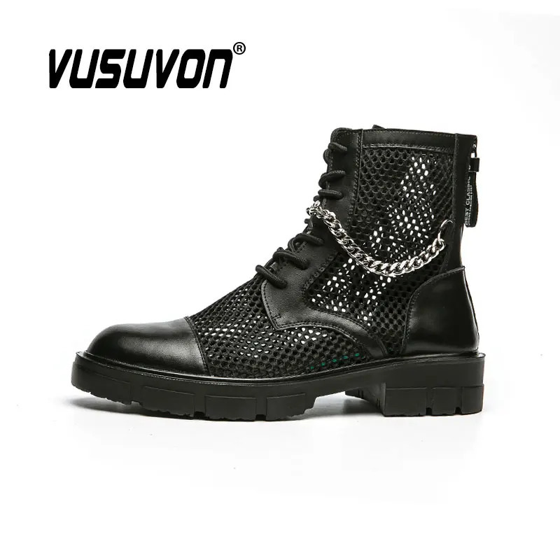 Men Summer Boots Fashion Lace-Up Dress Casual Loafers Motorcycle Black Mesh Breathble Party Business Boys Shoes Big Size 38-46 250715