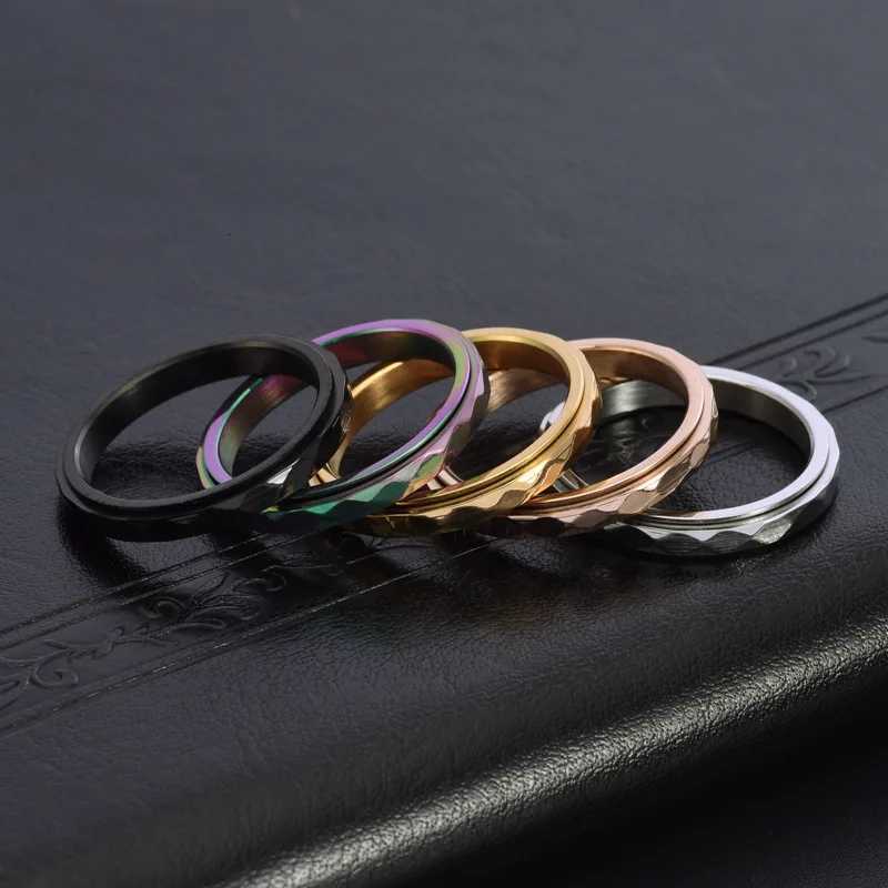 3mm Thin Stainless Steel Faceted Spinner Ring Wedding Band for Women Girl Size 5-12 S250716