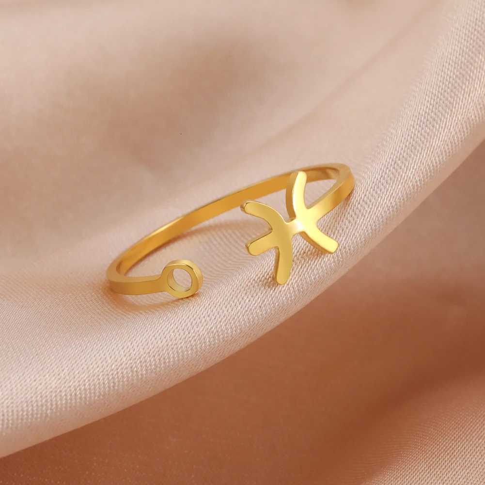 Stainless Steel Zodiac Rings 12 Constellations Open Ring for Women Aries Leo Virgo Gemini Libra Pisces Scorpio Birthday Gifts S250716