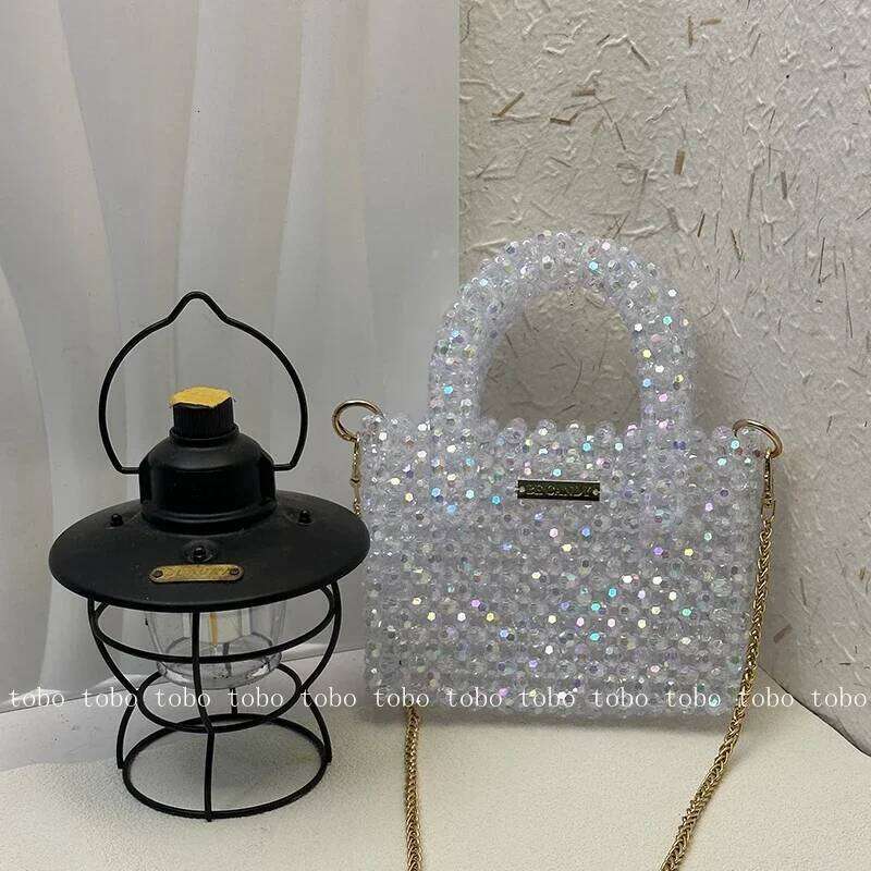 Brand Bead Shoulder Bag 2023 Shiny Cute Acrylic Beaded Wallets & Holders Ladies Homemade Bling Designer Summer Bags