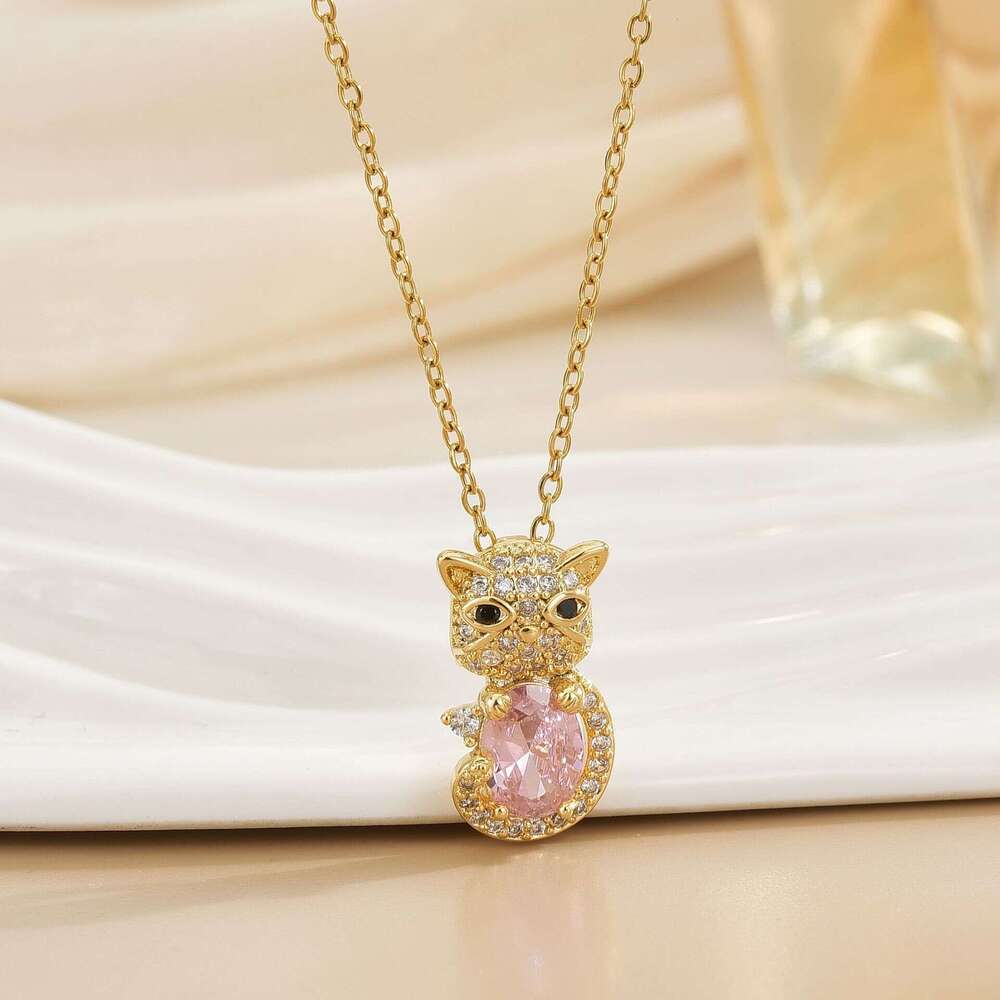 For Women Style Micro Inlaid Cat Personality Korean And Japanese Niche Design New Fashion Jewelry Necklace 5A5