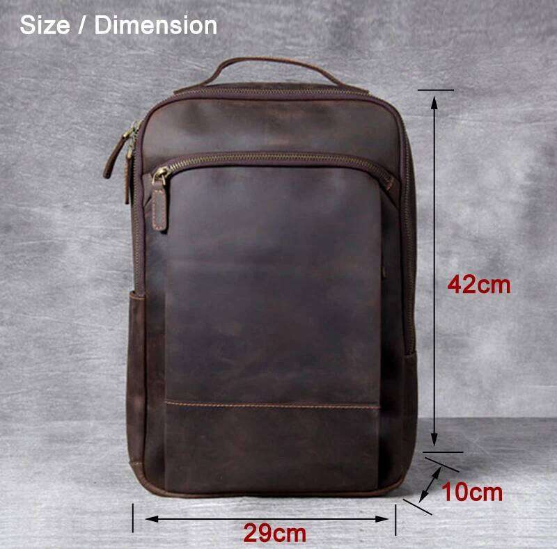 Vintage Crazy Horse Genuine Men Backpack Laptop Leather Daily Bagpack Male Rucksack Trave Hiking Knapsack Large
