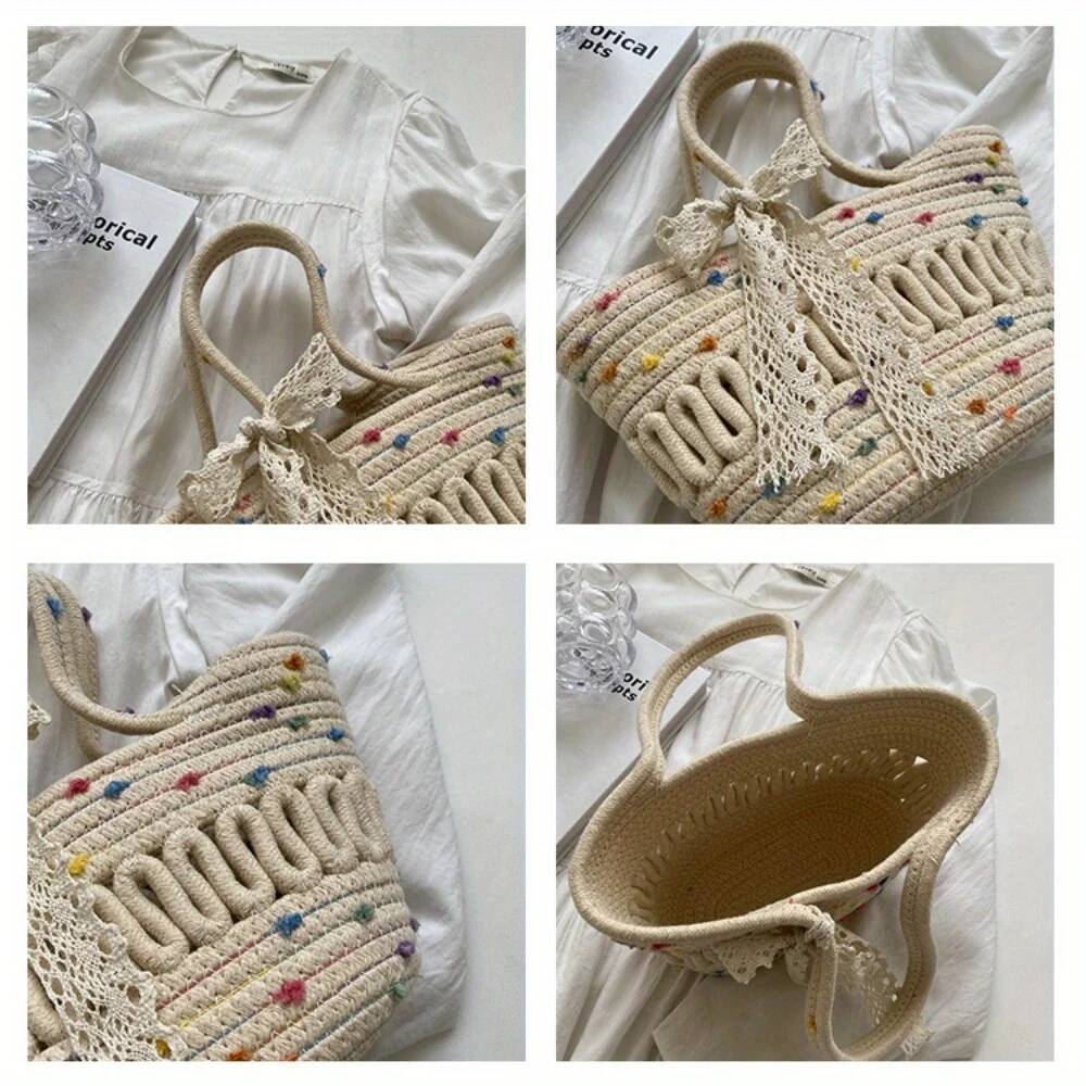 Women's Tote Woven Artistic Casual And Lightweight Holiday Shoulder Bag, Suitable For Vacation, Beach