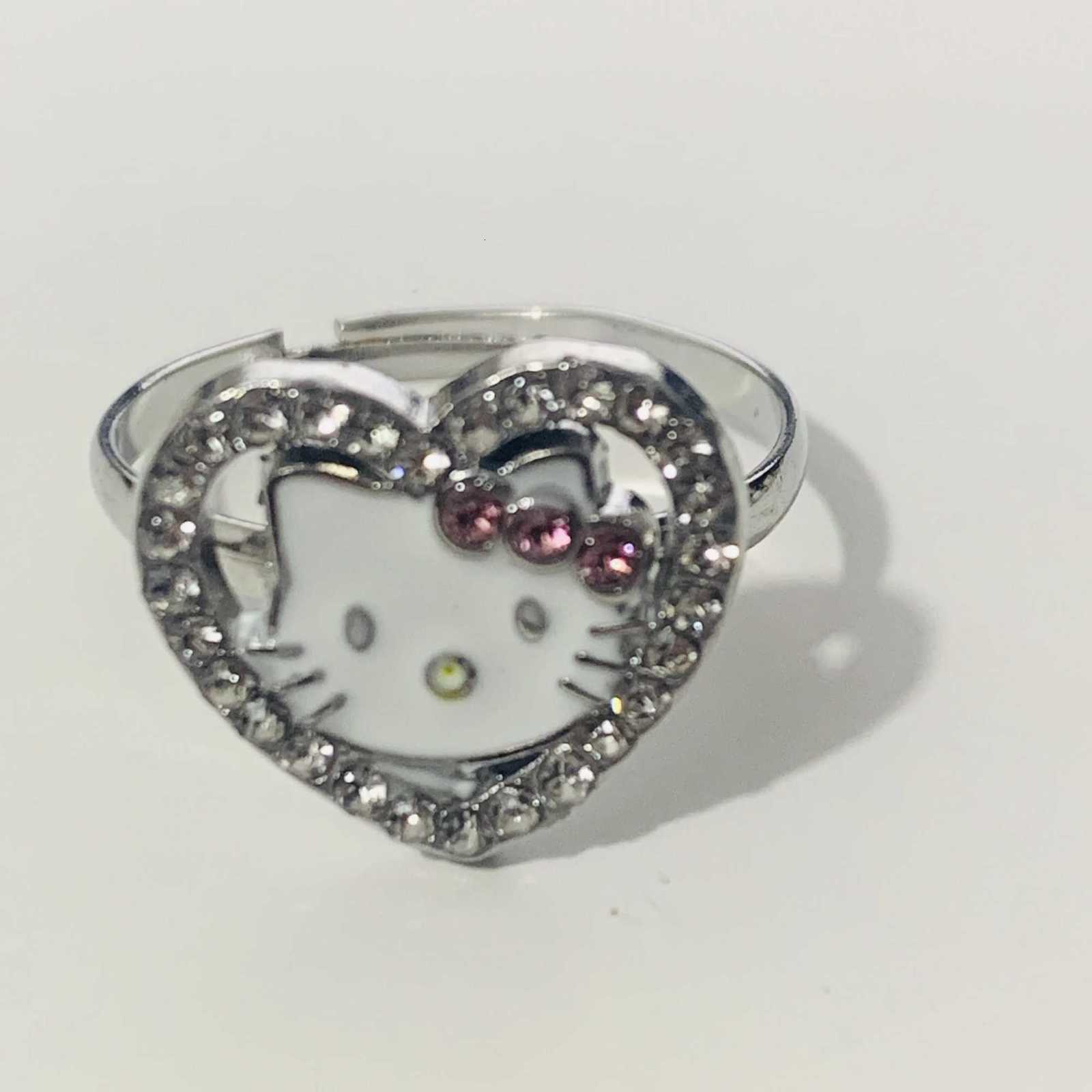 Sanrio Cute Hello Kitty Rings Anime Sanrio Couple Fashion Adjustable Diamond Rings For Men Women Jewelry Kids Gifts w250716