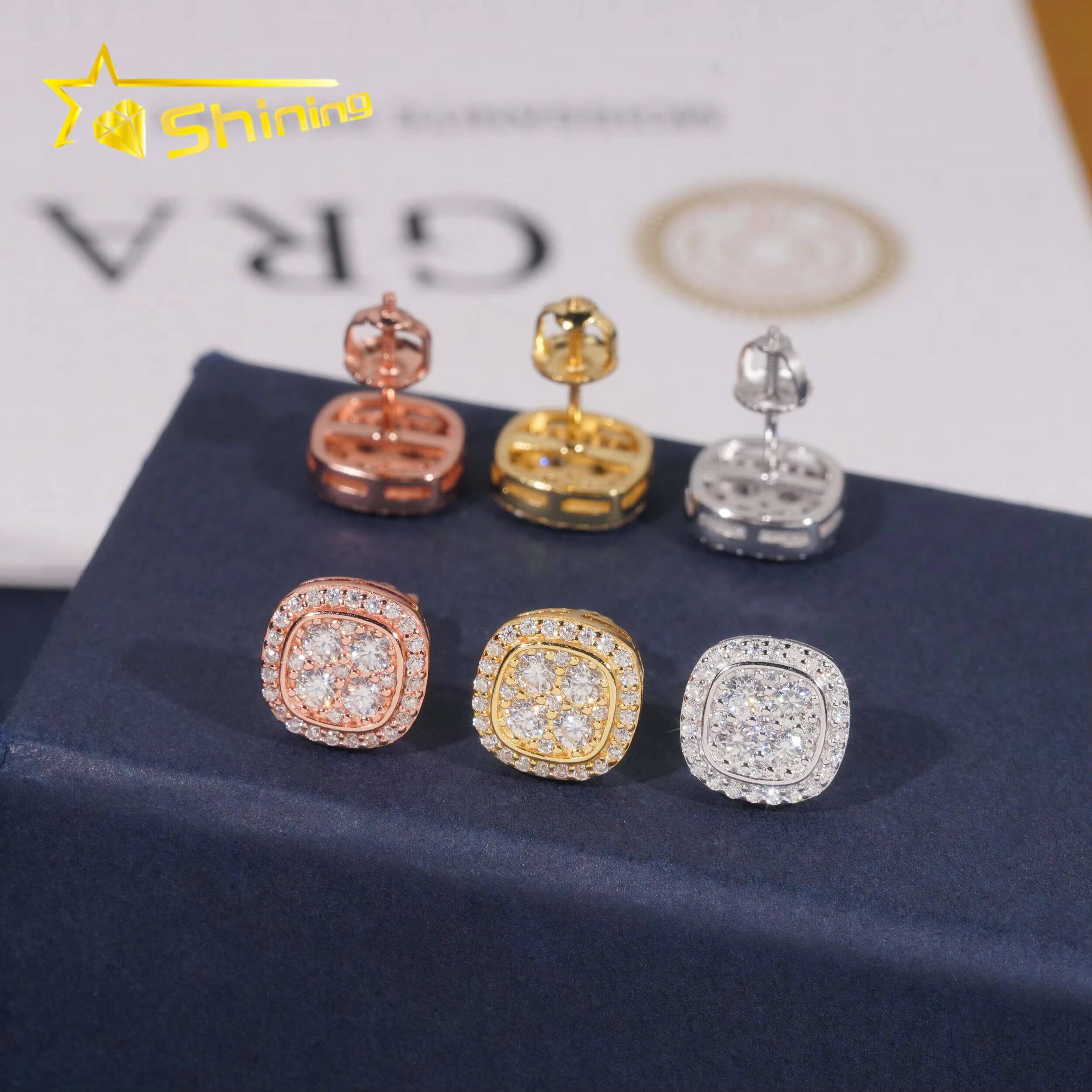 Fast Shipping 10mm Mens Earring Gold Plated 925 Sterling Silver Iced Out VVS Diamond Moissanite Screw Back Stud Earrings