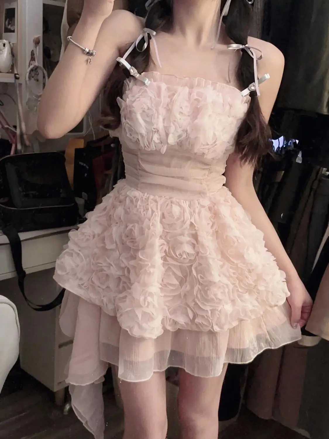 Vintage Floral Print Dress Women Puff Sleeve Square Neck High Waist Slim Fit Dress Female Elegant Summer Casual A-Line Dress R250716