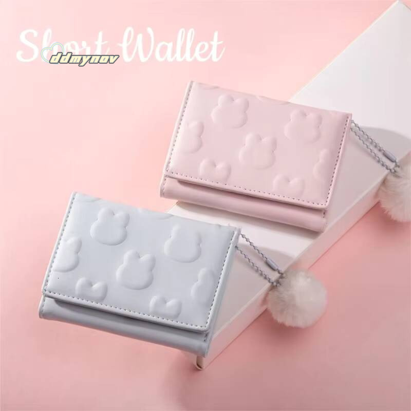 Cartoon Small Korean Short Womens Solid Color Cute Rabbit Pattern Simple Multi Card Bag Zero Wallet ddmynov