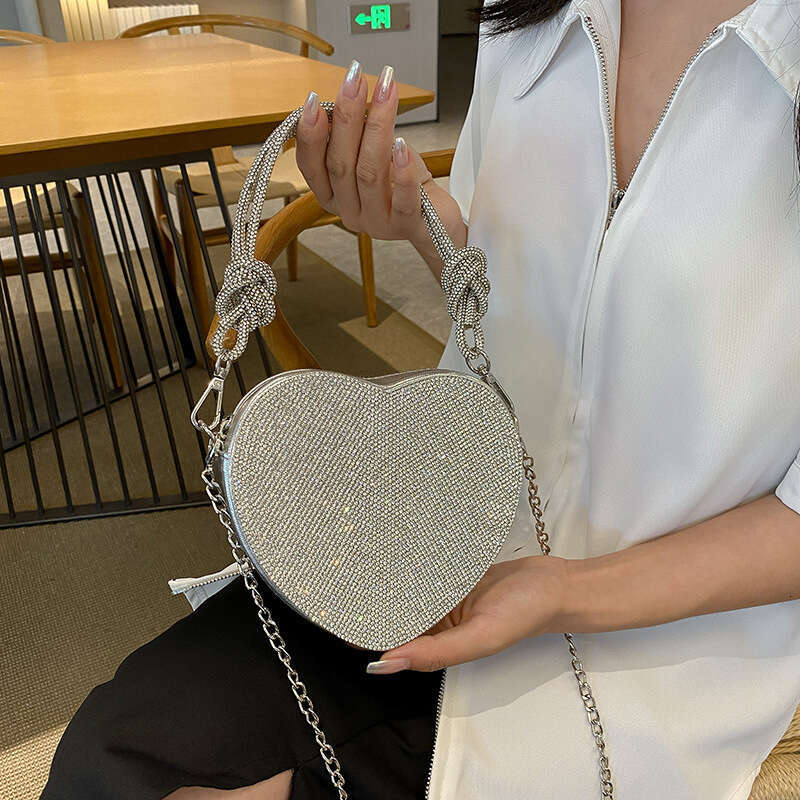 Heart-shaped Evening New 2025 Fashion Diamond-studded Women's Stylish Handbag Crossbody Tote Bag PU