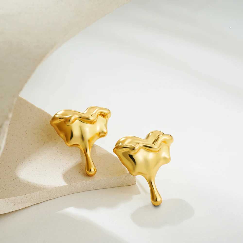 Charm Gold Silver Mix Color Liquid Heart Small Stud Earrings for Women French Jewelry Party Gifts Love Dripping Ear Studs Bijoux y250715