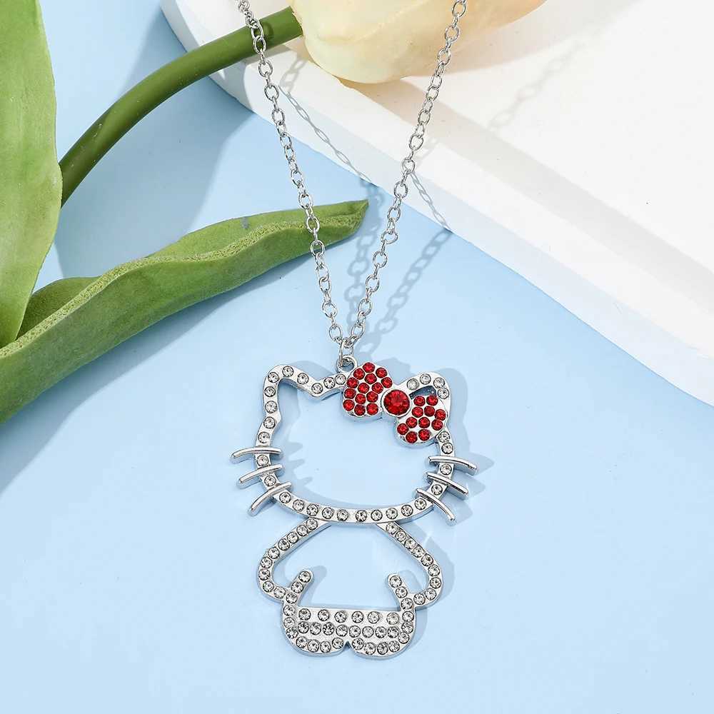 Sanrio Hello Kitty Rhinestone Bow Cute Girl Pendant Necklace Woman Clavicle Chain Pendant Gifts w250716
