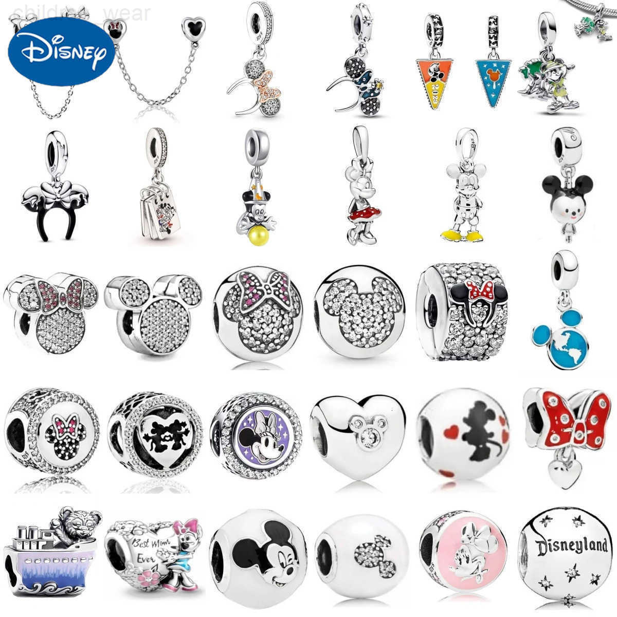 Disney 925 Sterling Silver Diy Charm Fit Original Pendant Mickey Mienie Bracelet Clip Safety Chain Charm Beads Love Gift W20250716