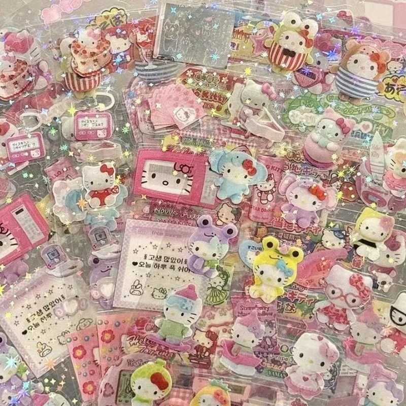 Sanrio 5pcs Hello Kitty Rilakkuma Cartoon Die-cutting Stickers Cute Kitty Cat Flashing Laser Stickers Anime Handbooks Material Stickers w250716