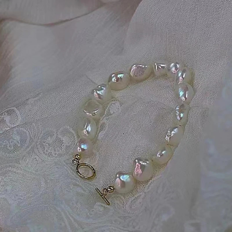 14K Gold Filled 100% Natural Freshwater Baroque pearl bracelet 8-9mm shiny irregular simple bracelet can be custom length HA 250712