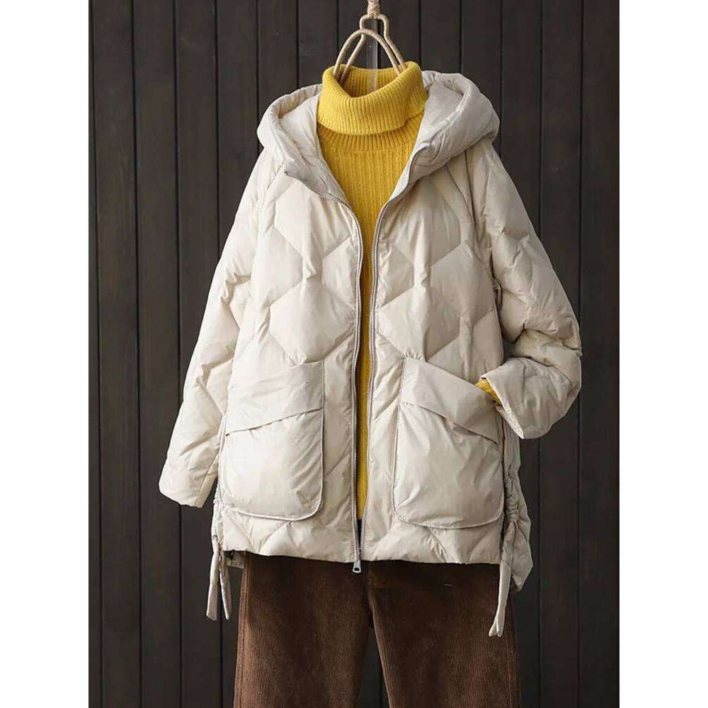 Lagabogy 2025 New Winter Women 90% White Duck Down Jacket Casual Loose Fashion Outwear Hooded Puffer Coat Short Light Warm Parka