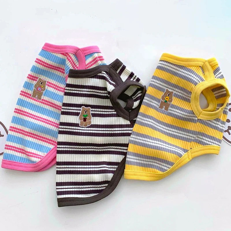 Cotton Rib Dog Shirt Sleeveless Stripe Vest for Small Dogs Teacup Chihuahua Yorkie Puppy Clothes Knitted Breathable Tank Tee 250711