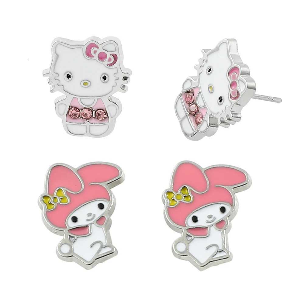 Sanrio Hello Kitty Melody Crystal Stud Earrings for Women Silver Plated Sanrio w250716