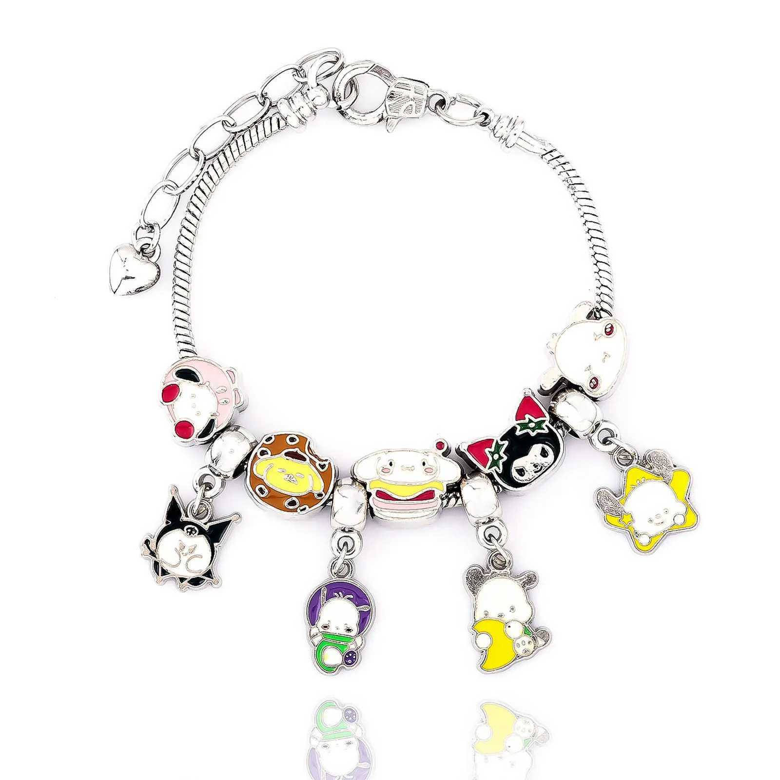 Sanrio Anime Hello Kitty Pendant Charm Bracelet Kuromi Classic Pink White Crystal Stone Adjustable Bead Bracelet in Silver and Gold Color Giftw250716