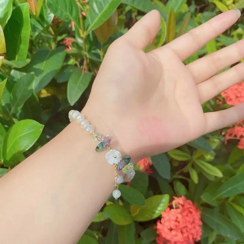 100% Natural Freshwater Pearl Elegant Colorful Crystal 14K Gold Filled Ladies Bracelet Promotion Jewelry For Women Gifts 250712