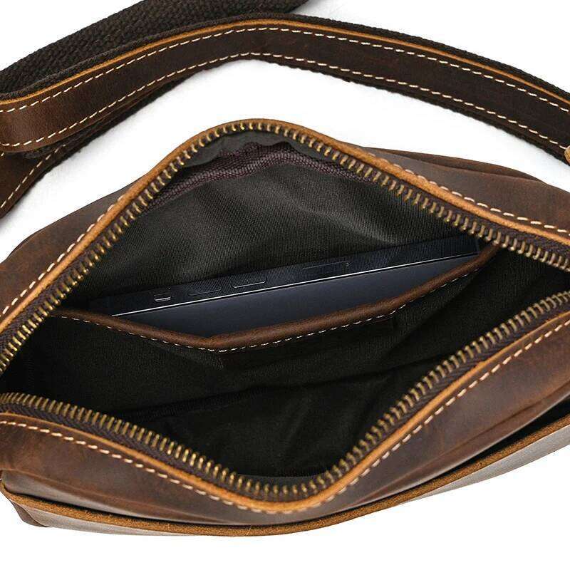 Crazy Horse Messenger Men's Leather Shoulder Mobile Phone Sling Bags For Men Woman Cross Body Bag
