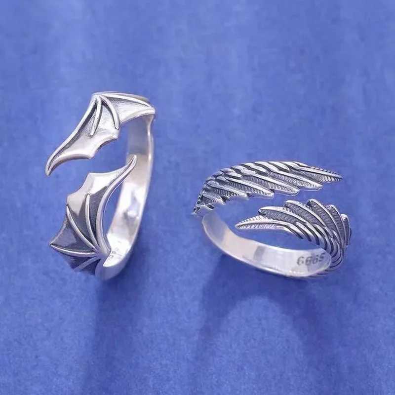1 Pc/Pair New Vintage Angel Demon Wings Hip Hop Adjustable Couples Rings for Men Women Silver Color Retro Punk Style Jewelry S250716