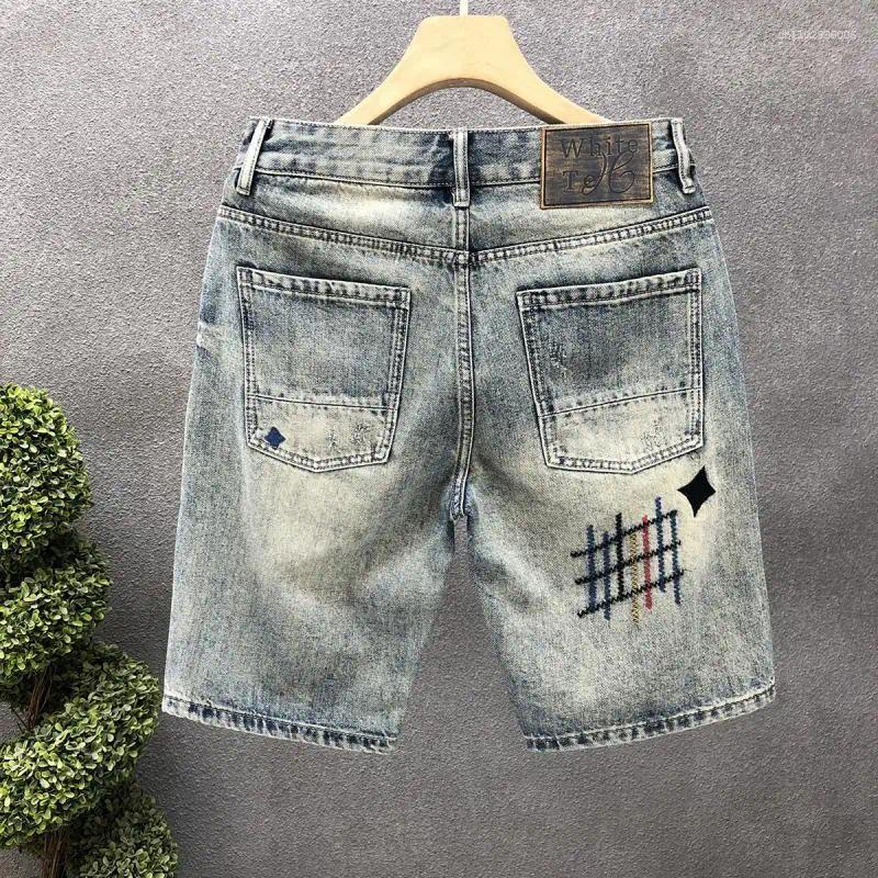 Men's Jeans Luxury Clothing 2025 Embroidered Denim Shorts Ripped Five-point Thin Trend Summer Loose Short Cowboy Pants For Men