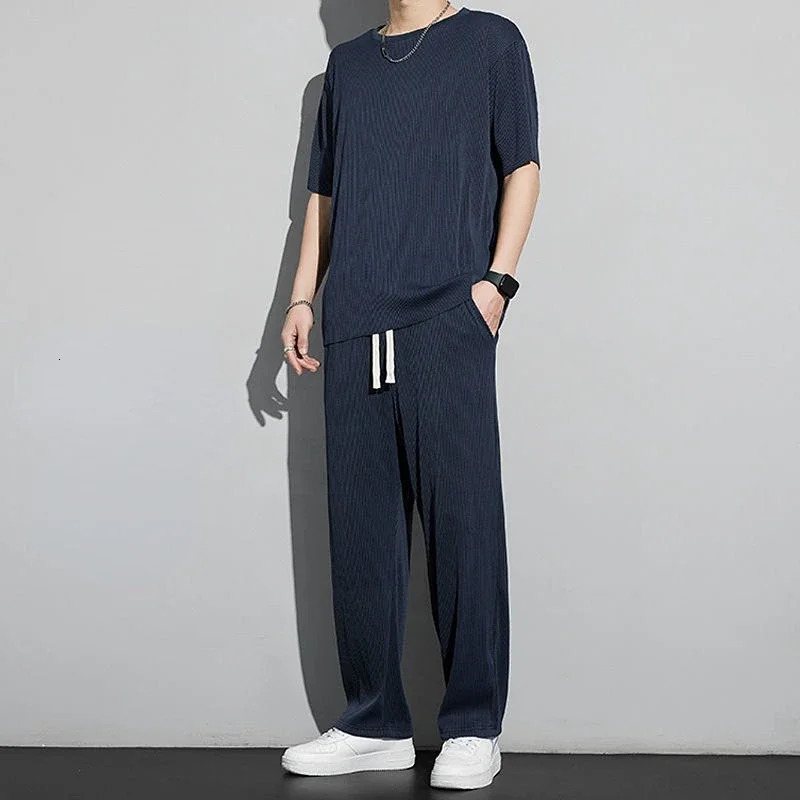 Top Pants Sets Kpop Short Quarter Sleeve Tracksuit Korean Style T Shirt Man Summer Sports Suits Aesthetic Cool Xl Mens Clothing 250715