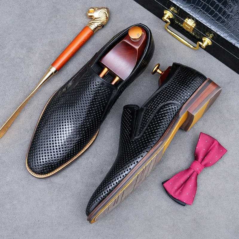 Mens Summer Business Casual Hollow Out Leather Shoes Soft Leather Cowhide Comfortable Sandals for Smart Casual Wear W250716