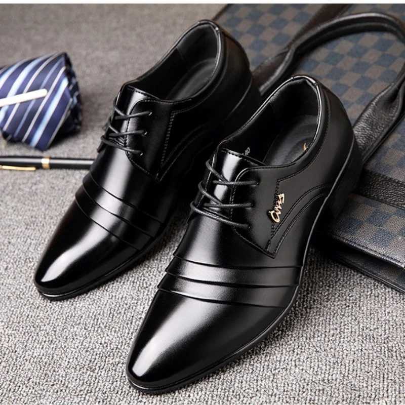 Mens Business Leather Shoes Casual Pointed Toe Formal Leather Lace-up Sleeve Low Top Plus-size Wedding Shoes for Men Y250715