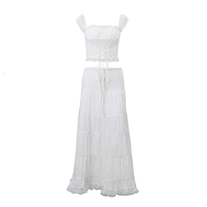 2025 Spring Summer Women Beach Party Suits WhereMery Elegant Off Shoulder Square-neck Sleeveless Crop Tops and Loose Long Skirts R250716