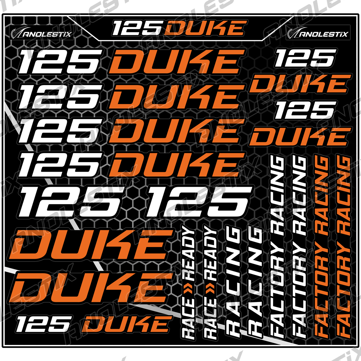 AnoleStix Vinyl Motocross Motorcycle Stickers Logo Set Emblem Tank Helmet Decals For KTM 125 Duke