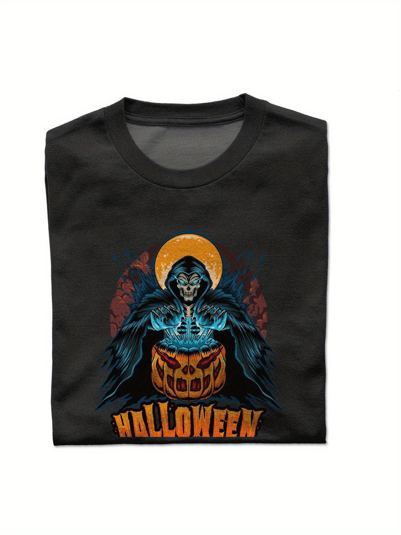 VogueEpoch Short sleeve 180g Graphics Cotton White Men Skull Round collar Adult S-3XL black T Shirts Halloween Wed d4