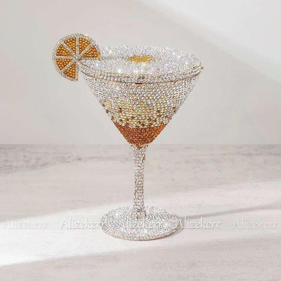 Alizekerr tail Glass Shaped Rhinestone Evening Bags Designer Gorgeous Crystal Metal Purses And Handbags Wedding Party
