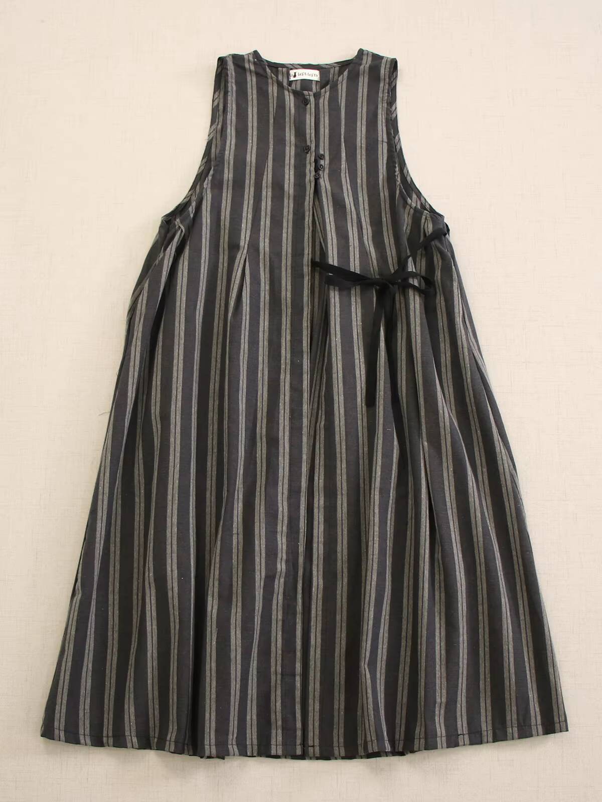 Japanese Mori Girl Asymmetry Vintage Striped Belt Tank Dress Women Summer O-Neck Sleeveless Csual Loose Cotton Midi Dresses dongdumaoyi