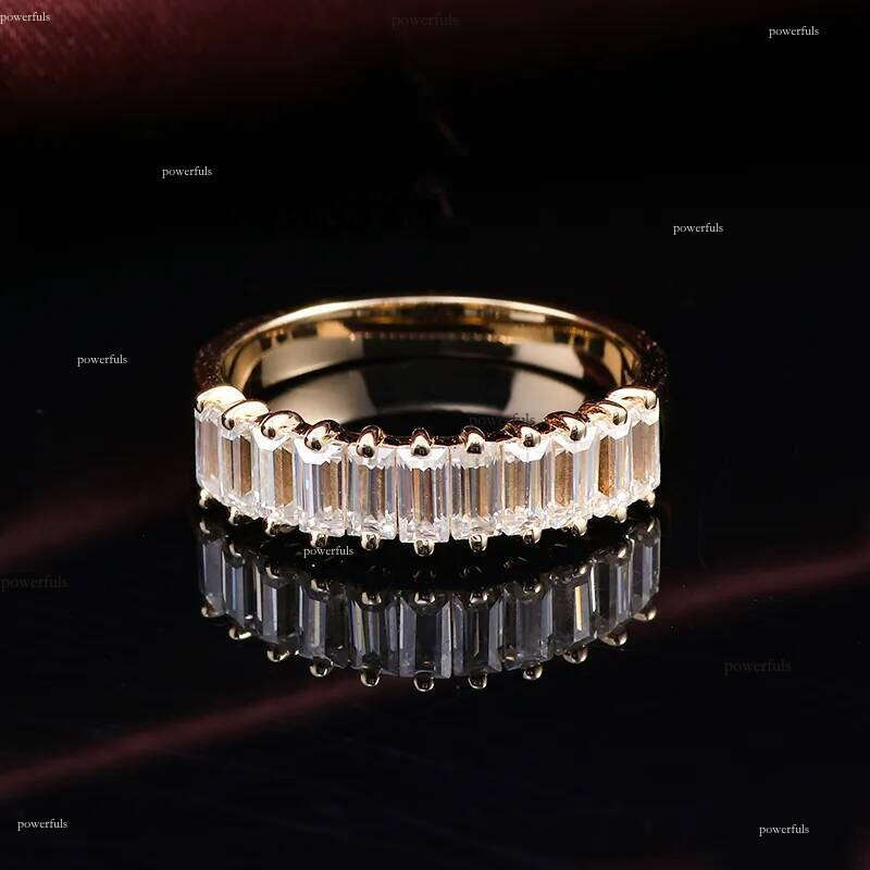 Baguette Cut Moissanite Engagement Ring Dia Eternity Wedding Yellow Band 14k Gold Rings for Women